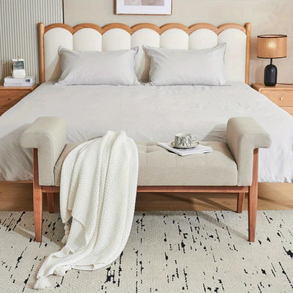 Heavy-Duty Extra Long Ottoman Bench Seat - Upholstered Footrest with Tufted Padded Seat, 300 lbs Capacity, Light Khaki Furniture for Living Room, Bedroom, Entryway - Sturdy End of Bed Bench or Footstool, Bedroom Seating, Eleg House Of Avana