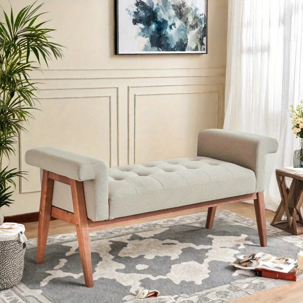 Heavy-Duty Extra Long Ottoman Bench Seat - Upholstered Footrest with Tufted Padded Seat, 300 lbs Capacity, Light Khaki Furniture for Living Room, Bedroom, Entryway - Sturdy End of Bed Bench or Footstool, Bedroom Seating, Eleg House Of Avana