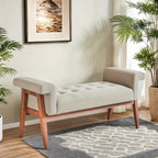 Heavy-Duty Extra Long Ottoman Bench Seat - Upholstered Footrest with Tufted Padded Seat, 300 lbs Capacity, Light Khaki Furniture for Living Room, Bedroom, Entryway - Sturdy End of Bed Bench or Footstool, Bedroom Seating, Eleg House Of Avana