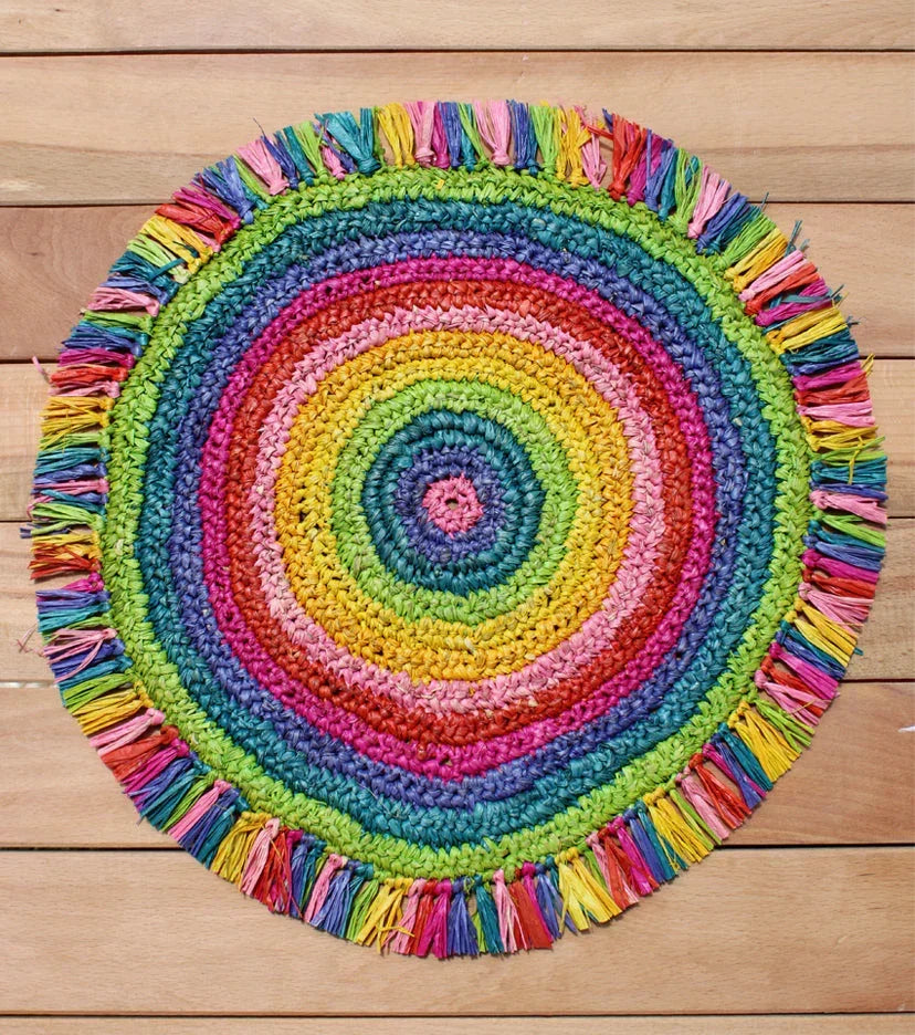Tulum Raffia Placemat, colorful woven tabletop Payton James