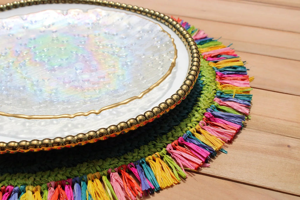 Tulum Raffia Placemat, colorful woven tabletop Payton James