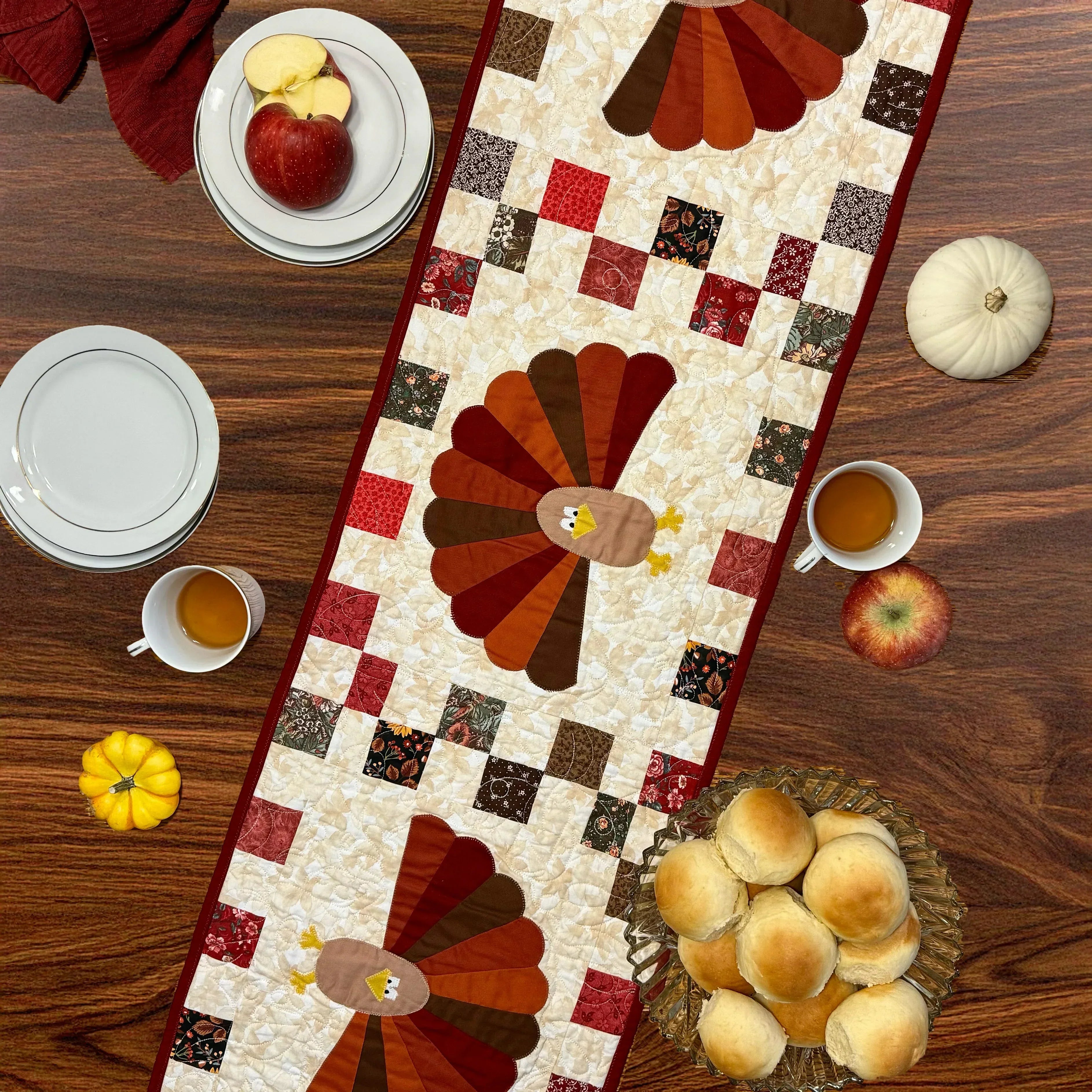 Turkey Thanksgiving Quilted Table Runner Precut Quilt Kit W/ Backing Block Party Quilt Co