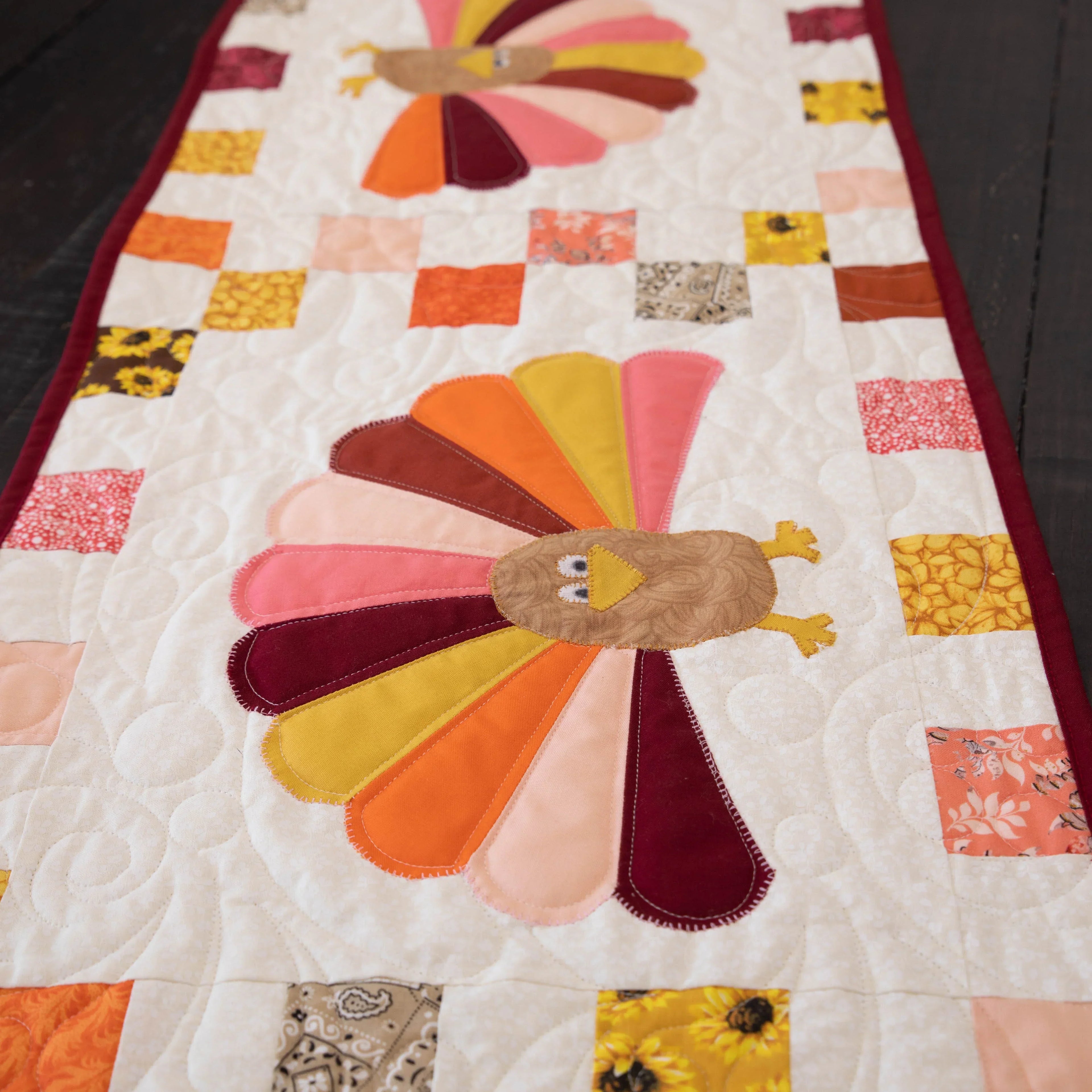Turkey Thanksgiving Quilted Table Runner Precut Quilt Kit W/ Backing Block Party Quilt Co