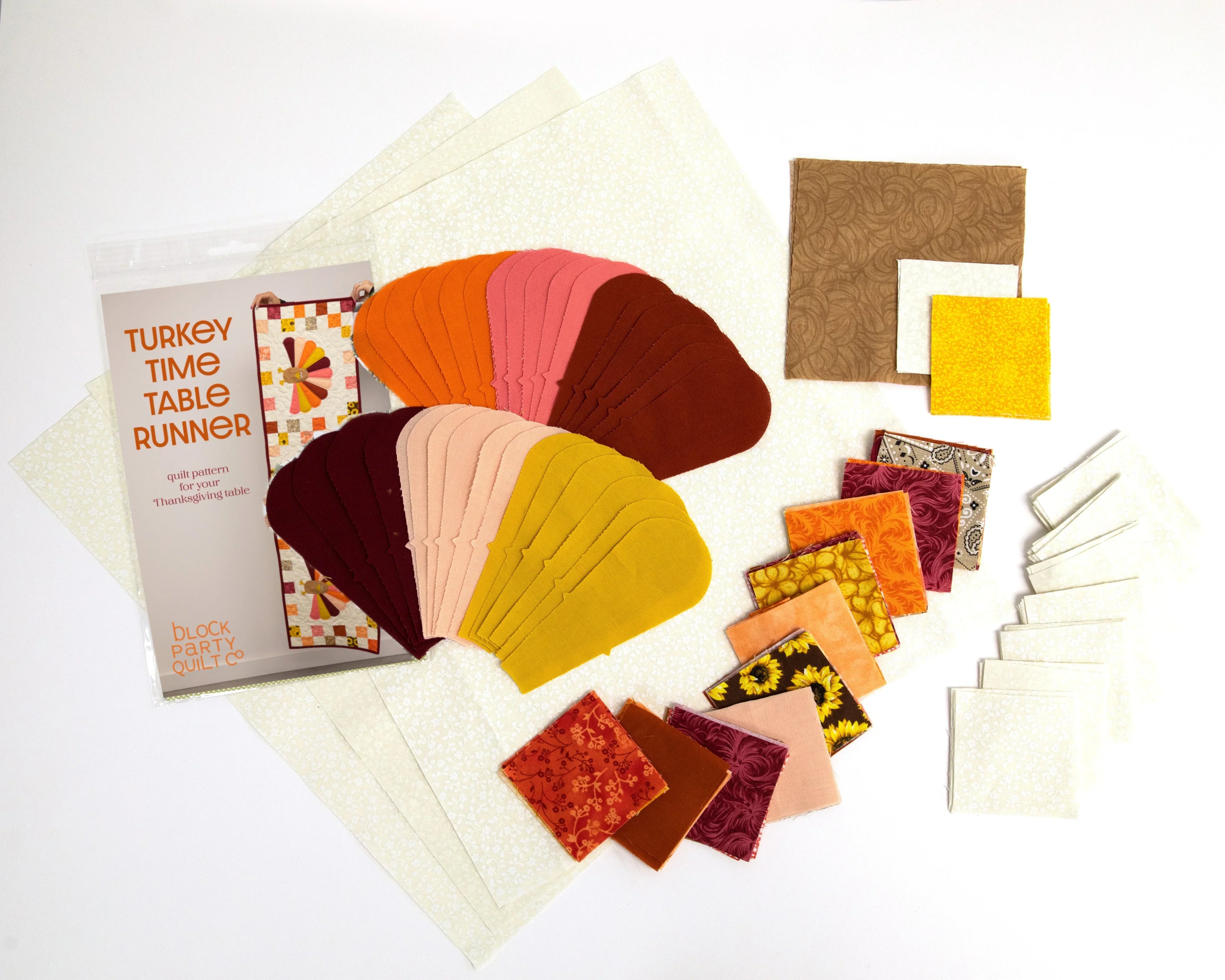 Turkey Thanksgiving Quilted Table Runner Precut Quilt Kit W/ Backing Block Party Quilt Co