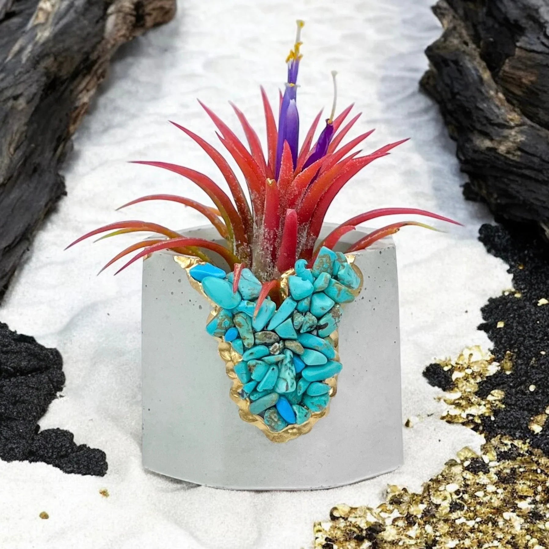 Turquoise Synthetic Geode Planter with Unique Layered Design, front view - House Of Avana