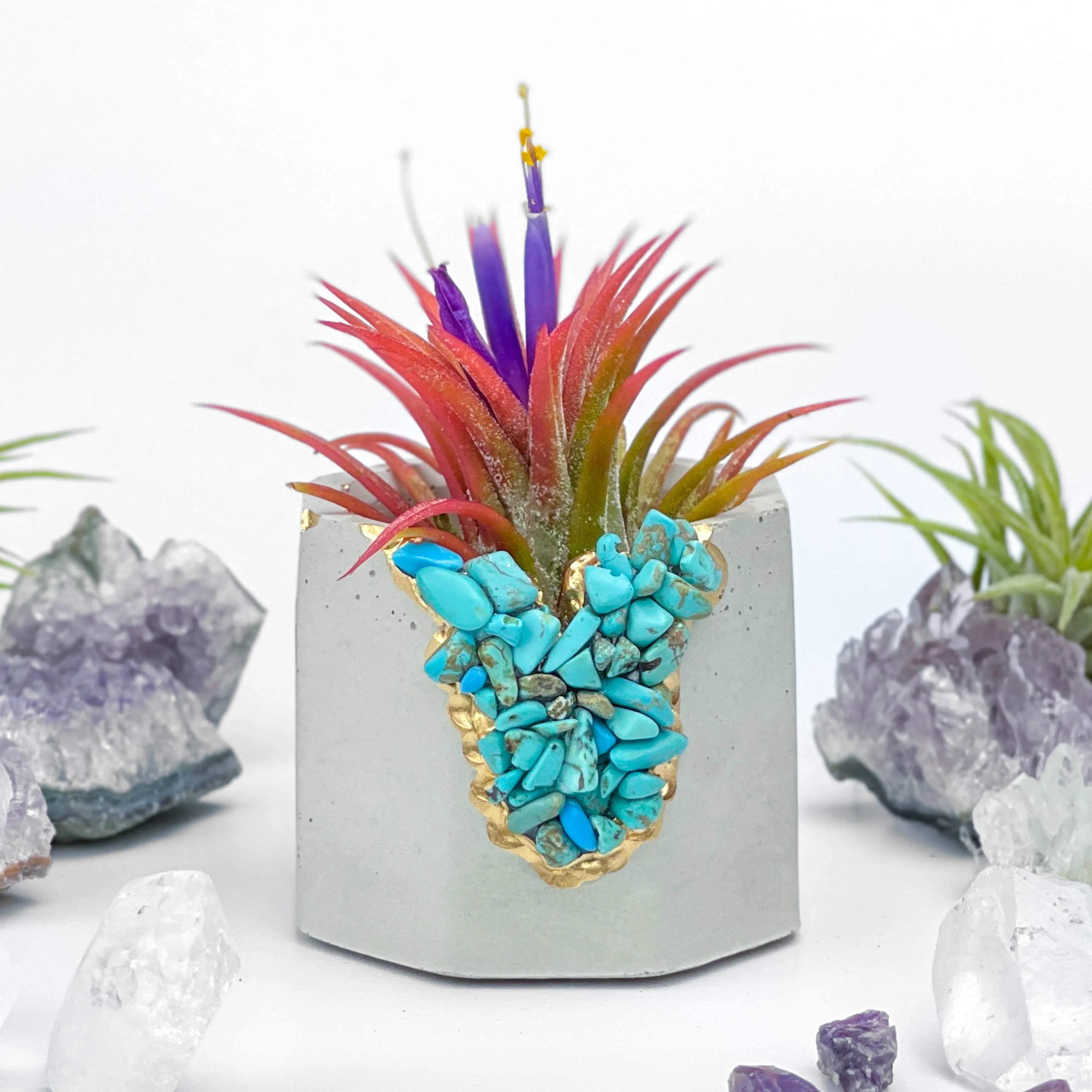 Turquoise Synthetic Geode Planter with Unique Layered Design, back view - House Of Avana