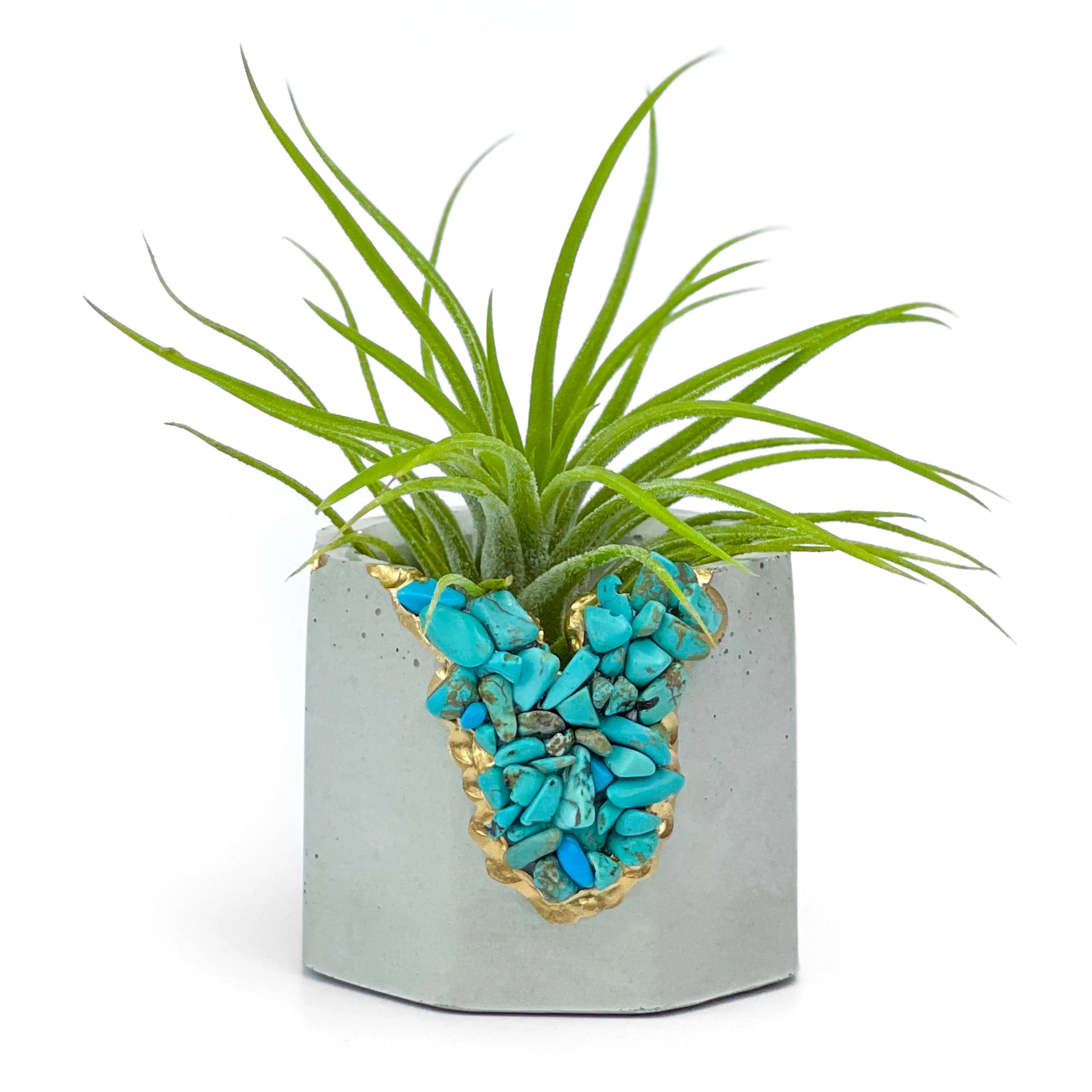 Turquoise Synthetic Geode Planter with Unique Layered Design, side view - House Of Avana