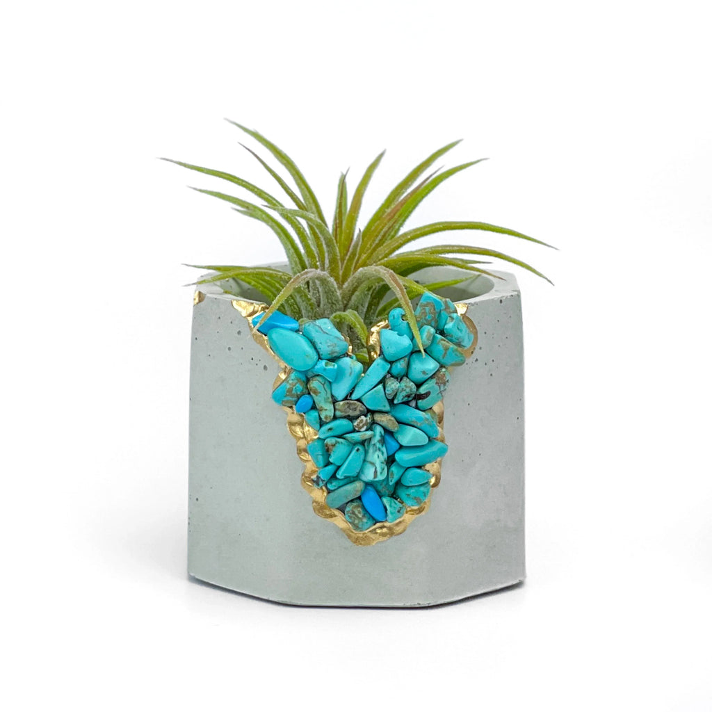 Turquoise Synthetic Geode Planter with Unique Layered Design, detail shot - House Of Avana