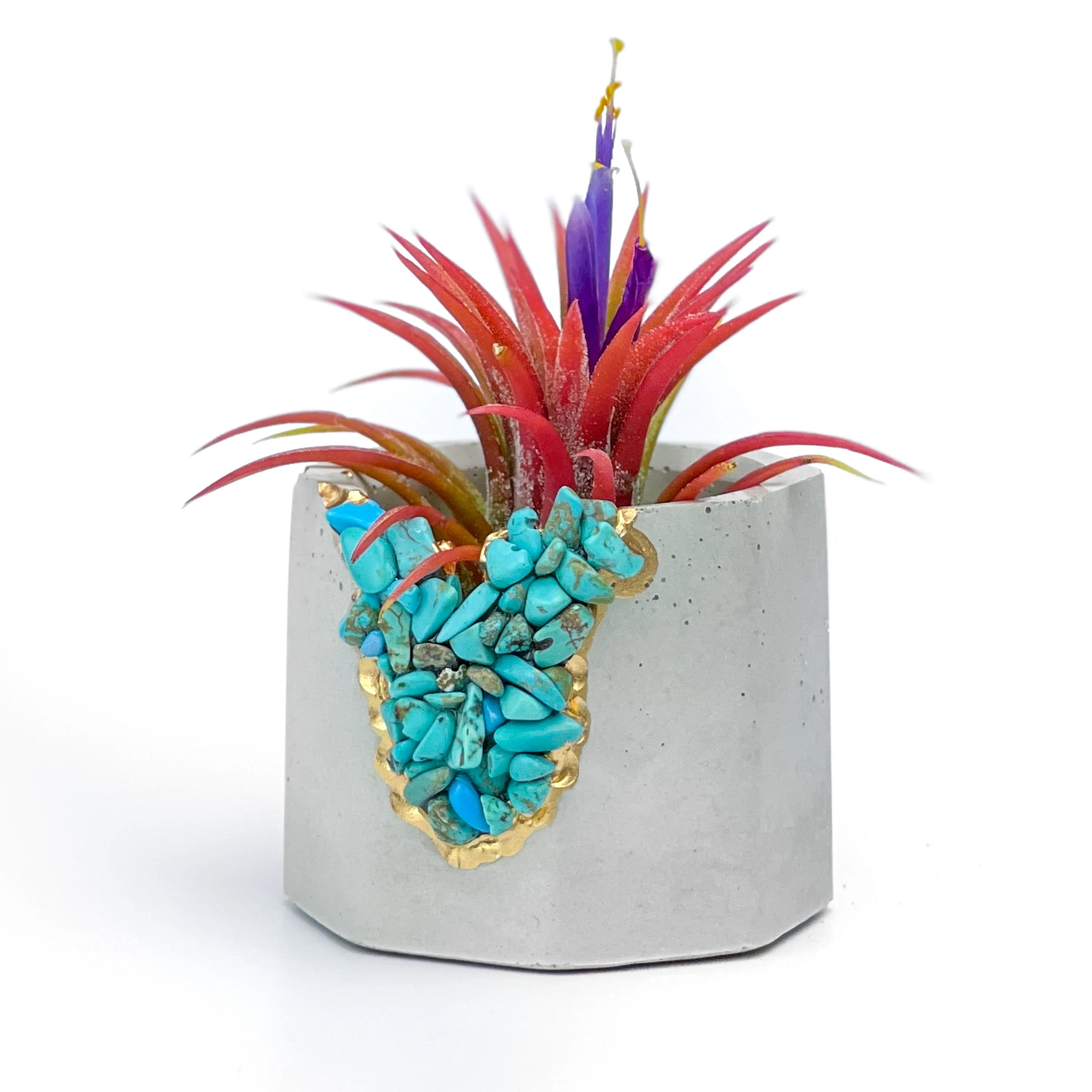 Turquoise Synthetic Geode Planter with Unique Layered Design, lifestyle image - House Of Avana