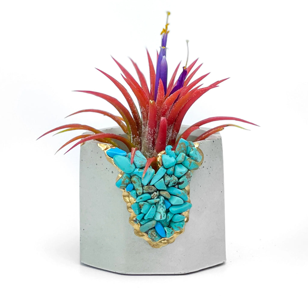 Turquoise Synthetic Geode Planter with Unique Layered Design, top view - House Of Avana