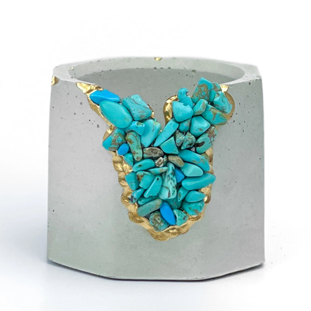 Turquoise Synthetic Geode Planter with Unique Layered Design, angled view - House Of Avana
