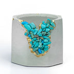 Turquoise Synthetic Geode Planter with Unique Layered Design, angled view - House Of Avana