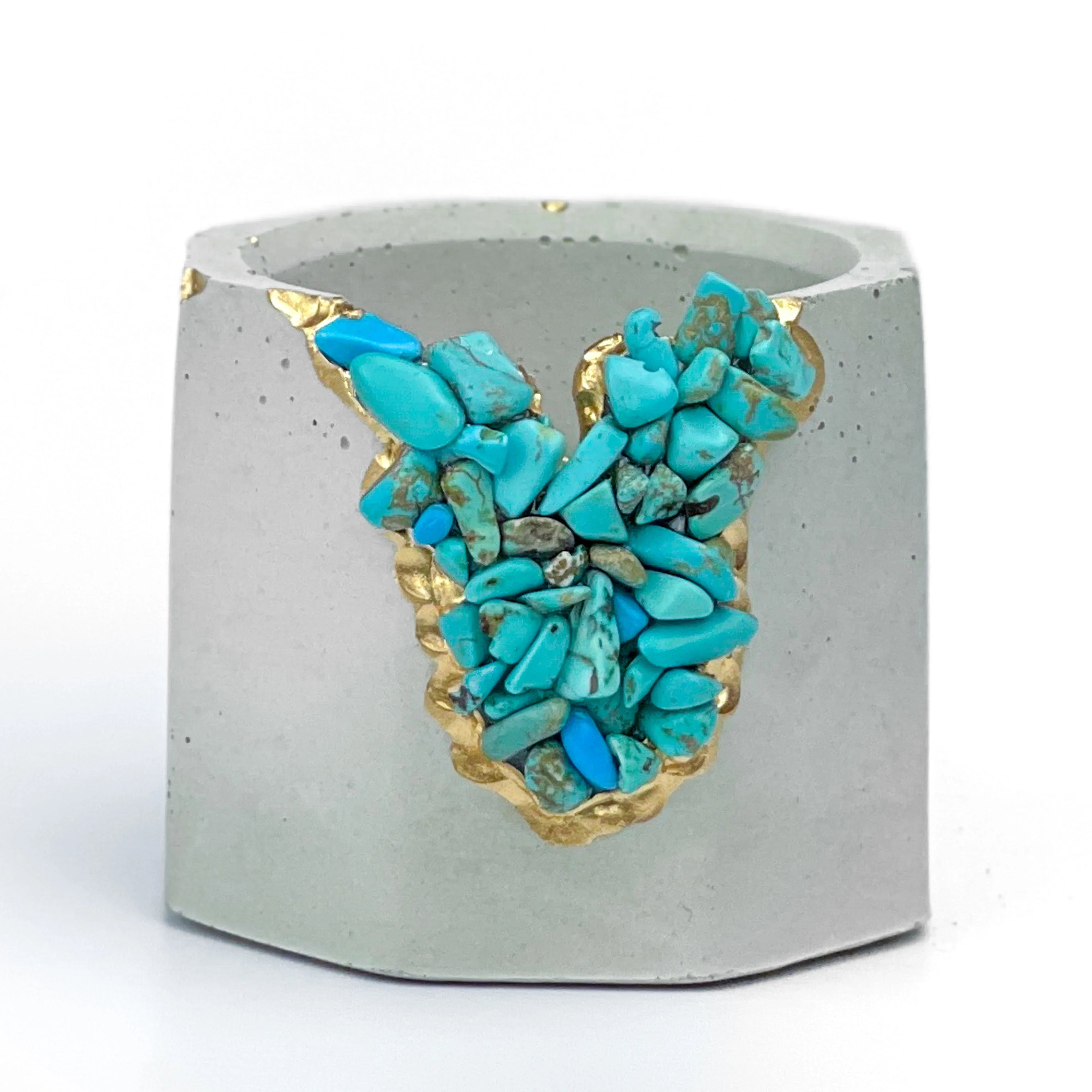 Turquoise Synthetic Geode Planter with Unique Layered Design, angled view - House Of Avana