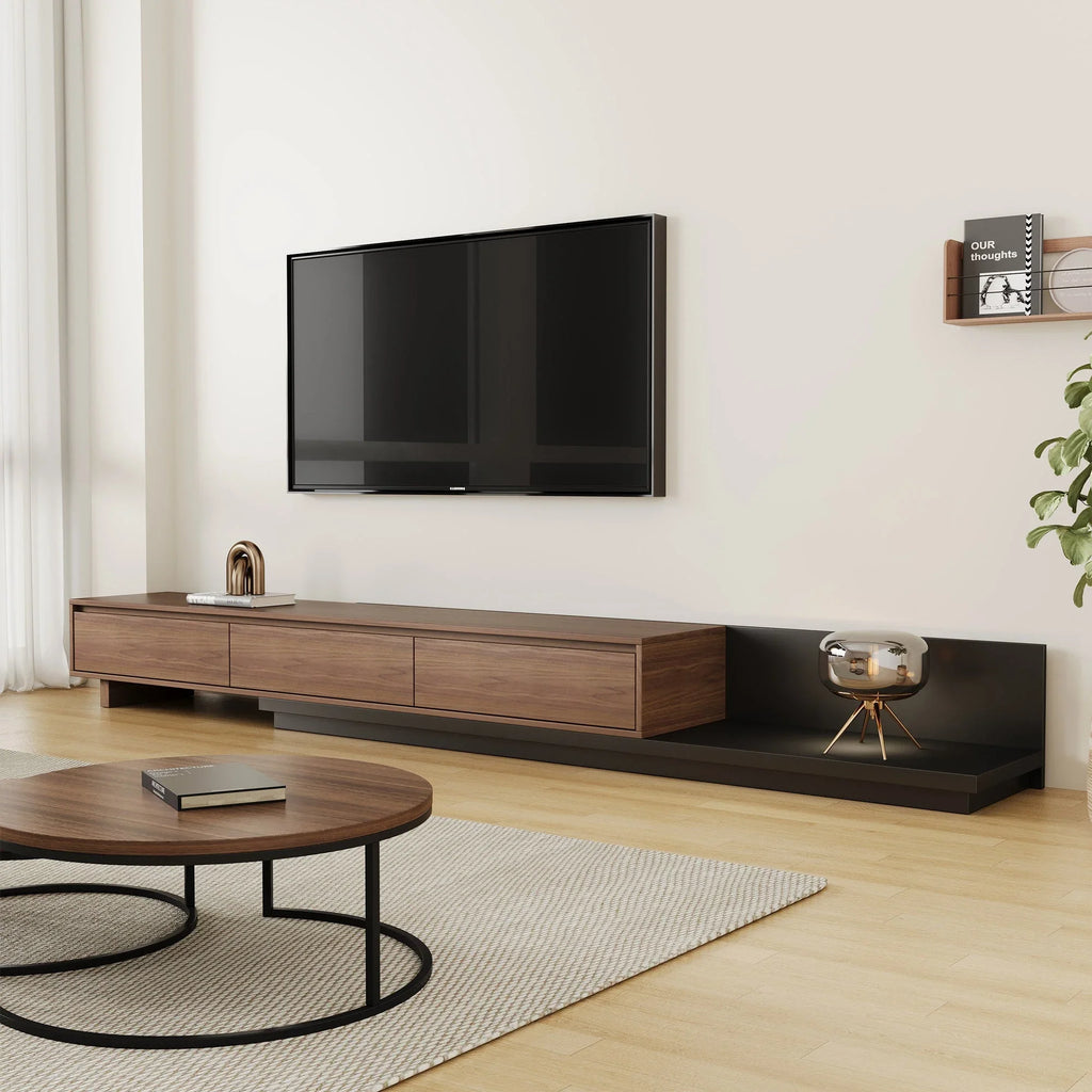 Walnut - Coloured Width - Adjustable TV Cabinet with Modern Design - Ideal for Living Rooms (78.7inch/200cm - 130inch/330.1cm x 15.7inch/40cm x 13.8inch/35cm) House Of Avana