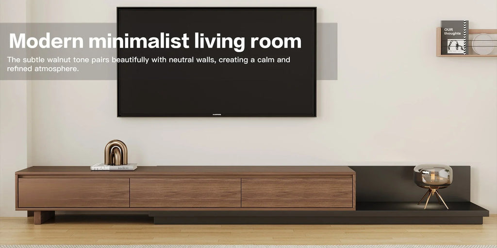 Walnut - Coloured Width - Adjustable TV Cabinet with Modern Design - Ideal for Living Rooms (78.7inch/200cm - 130inch/330.1cm x 15.7inch/40cm x 13.8inch/35cm) House Of Avana