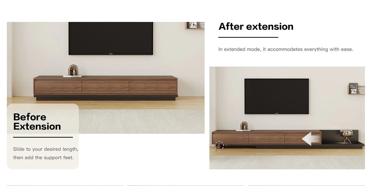 Walnut - Coloured Width - Adjustable TV Cabinet with Modern Design - Ideal for Living Rooms (78.7inch/200cm - 130inch/330.1cm x 15.7inch/40cm x 13.8inch/35cm) House Of Avana [[SKU:HOA-MSC-003]]