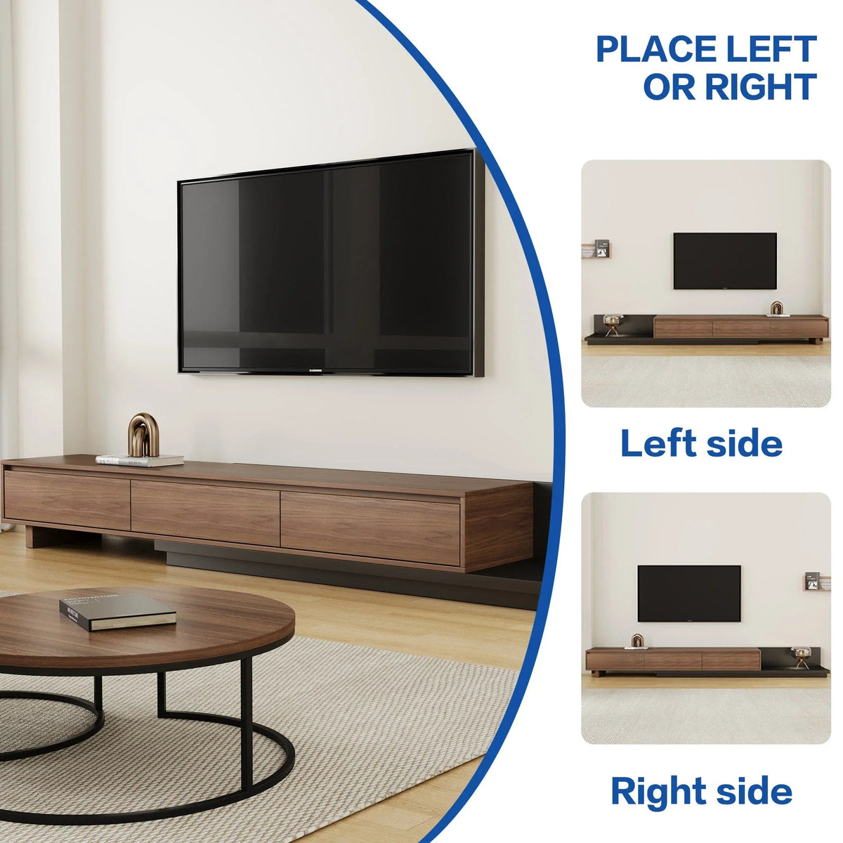Walnut - Coloured Width - Adjustable TV Cabinet with Modern Design - Ideal for Living Rooms (78.7inch/200cm - 130inch/330.1cm x 15.7inch/40cm x 13.8inch/35cm) House Of Avana [[SKU:HOA-MSC-003]]