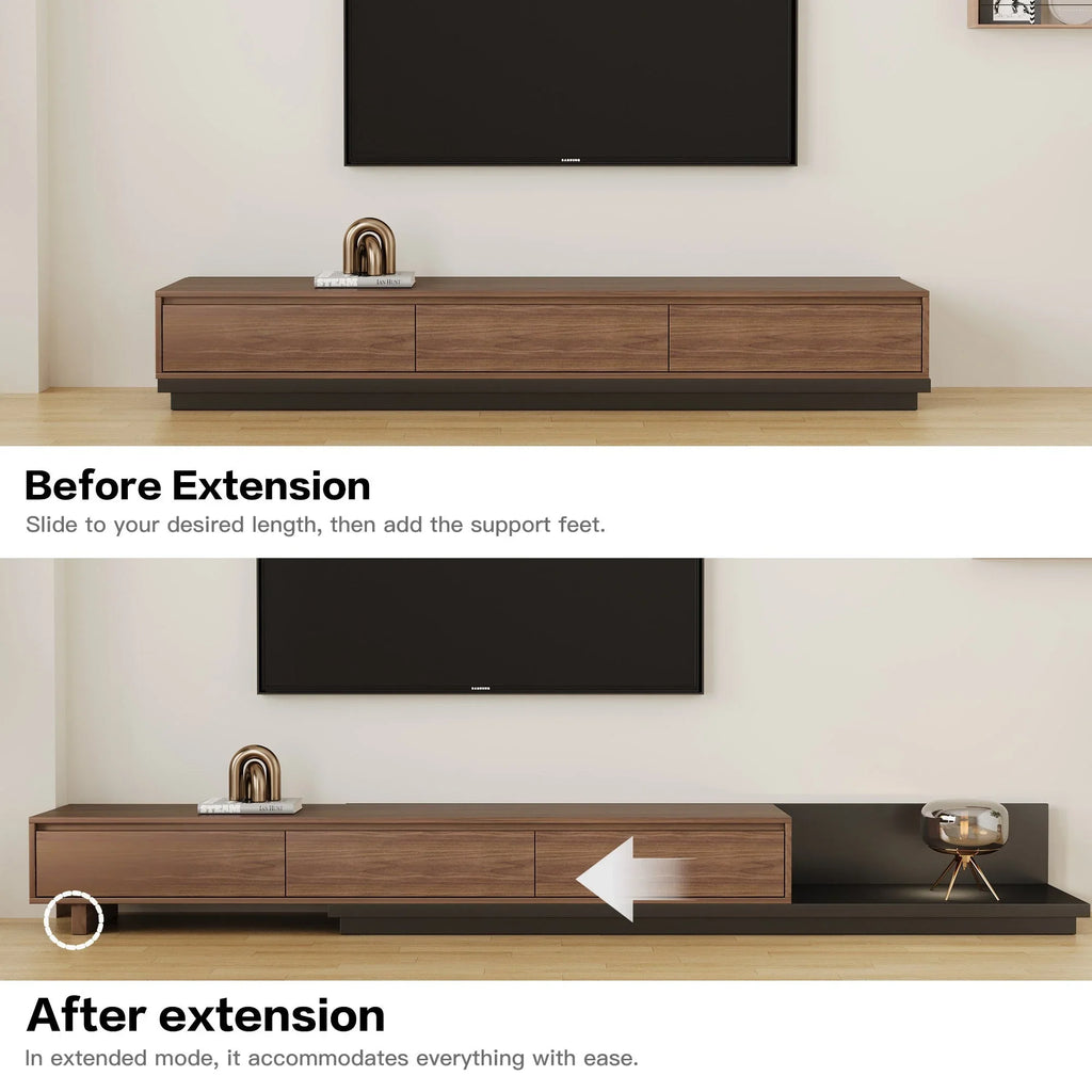 Walnut - Coloured Width - Adjustable TV Cabinet with Modern Design - Ideal for Living Rooms (78.7inch/200cm - 130inch/330.1cm x 15.7inch/40cm x 13.8inch/35cm) House Of Avana