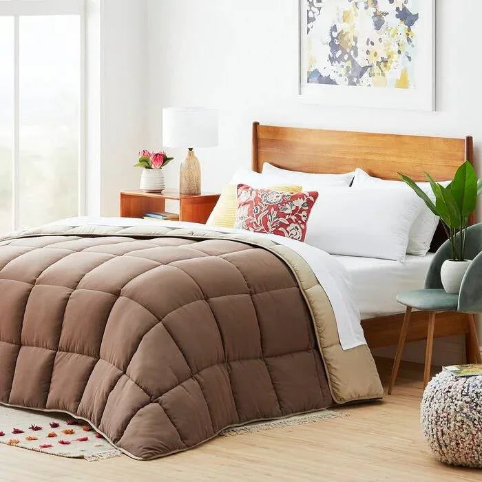 Twin All Seasons Beige/Brown Reversible Polyester Down Alternative Comforter