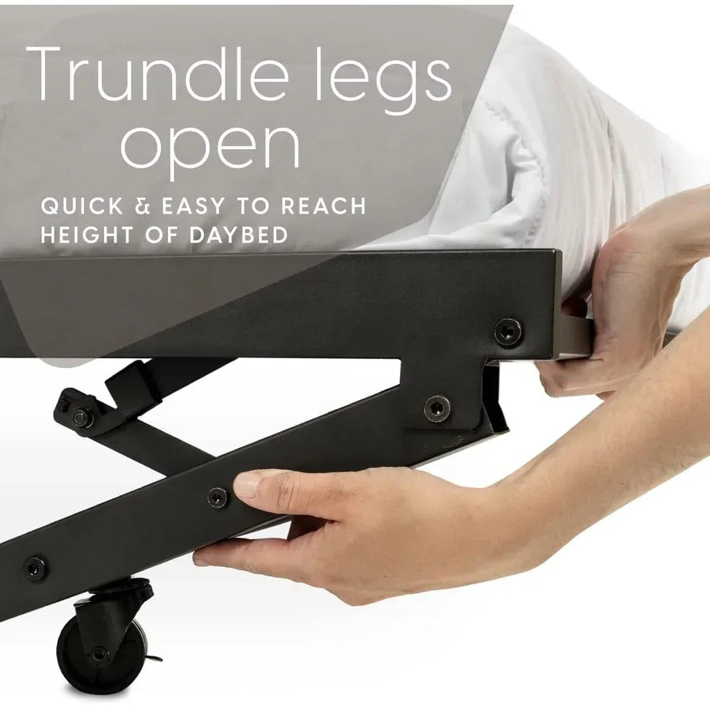 Twin Heavy Duty Black Metal Daybed Frame with Roll-Out Pop-Up Trundle Bed Frame