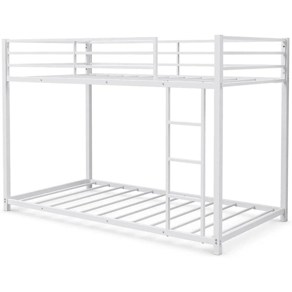 Twin over Twin Low Profile Modern Bunk Bed Frame in White Metal Finish