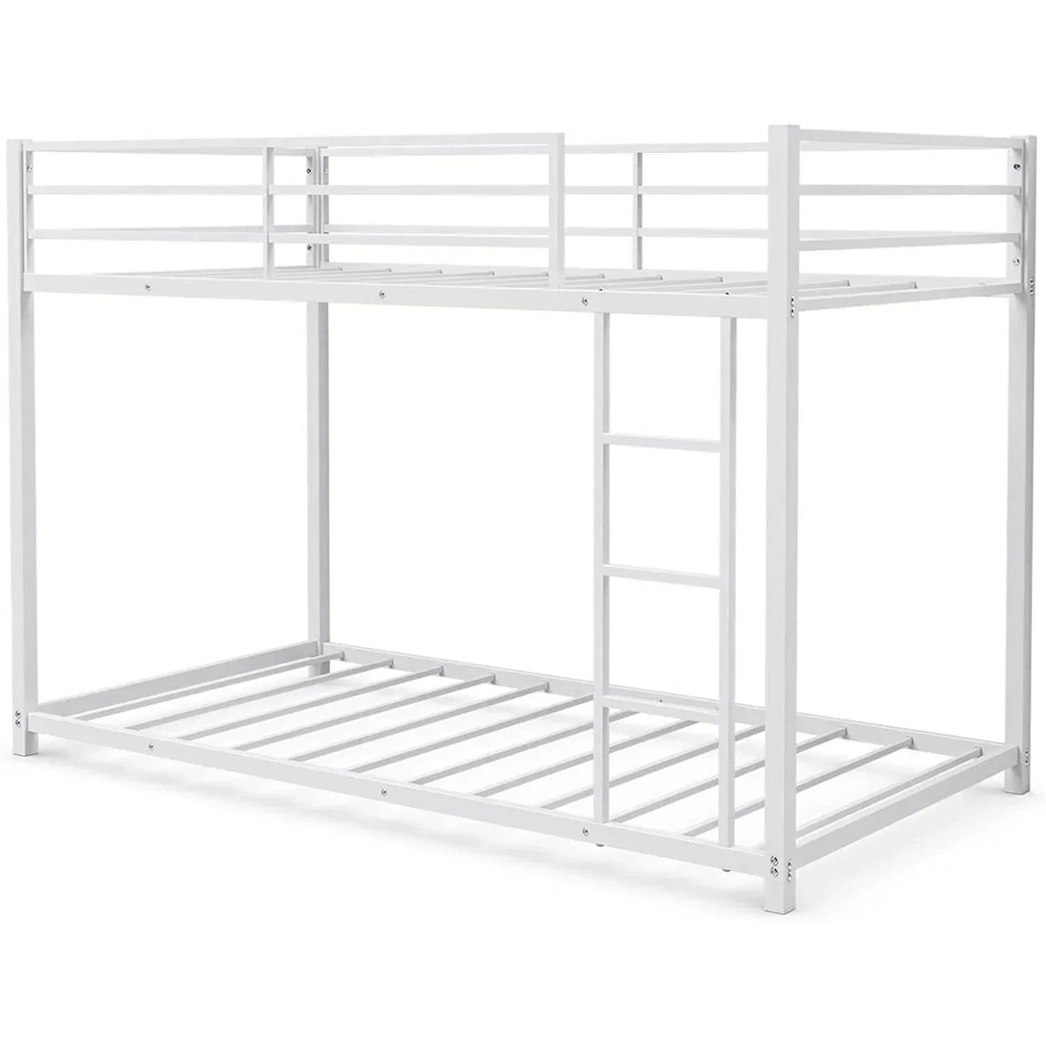 Twin over Twin Low Profile Modern Bunk Bed Frame in White Metal Finish