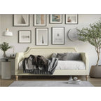Twin size Beige Cream Polyester Fabric Upholstered Daybed with Nailhead Trim