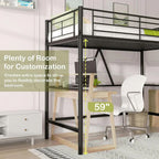 Twin size Black Metal Loft Bed Frame with Ladder - Space Saving Design