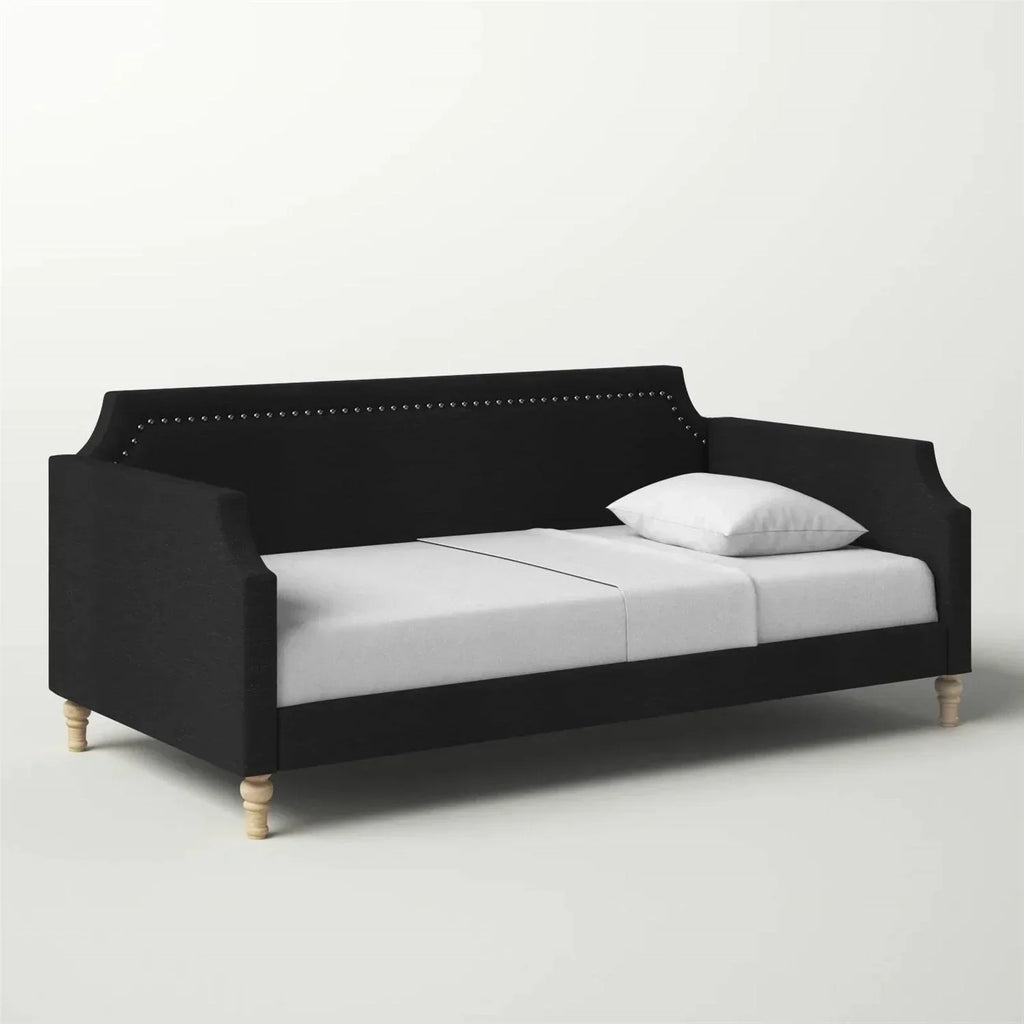 Twin size Black Polyester Fabric Upholstered Daybed with Nailhead Trim