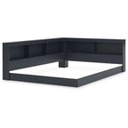 Twin size Blue Wooden Corner Storage Bed with Bookcase Headboard and USB Ports