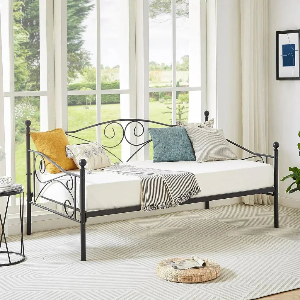 Twin size Classic Heavy Duty Steel Daybed Frame in Black Metal Finish