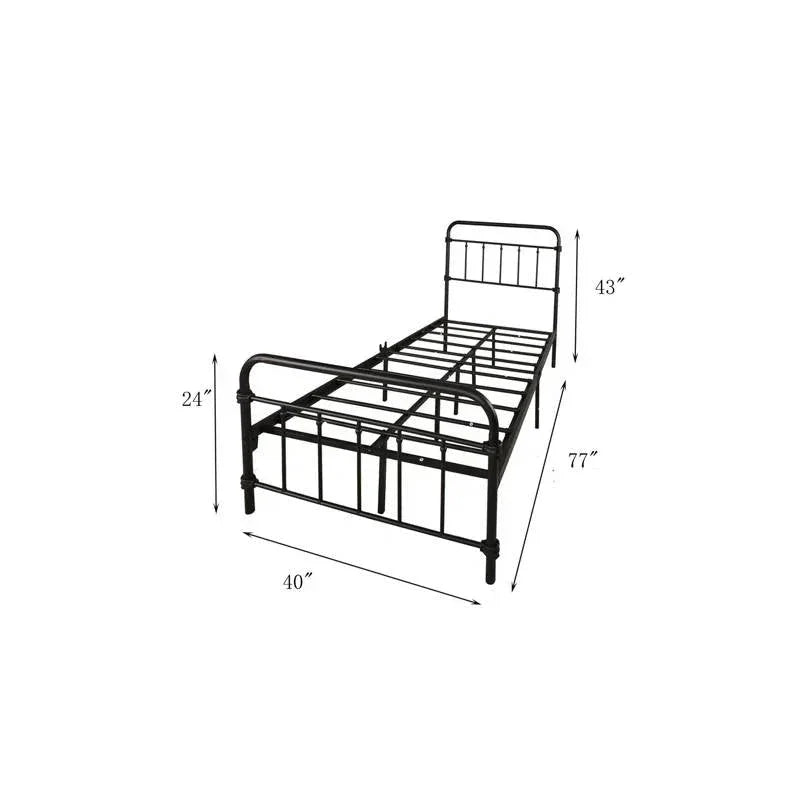 Twin size Farmhouse Black Metal Bed Frame with Rounded Headboard Footboard