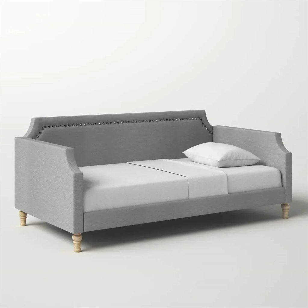 Twin size Grey Polyester Fabric Upholstered Daybed with Nailhead Trim