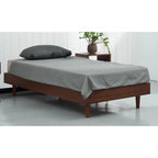 Twin size Mid-Century Modern Platform Bed Frame in Dark Brown Wood Finish