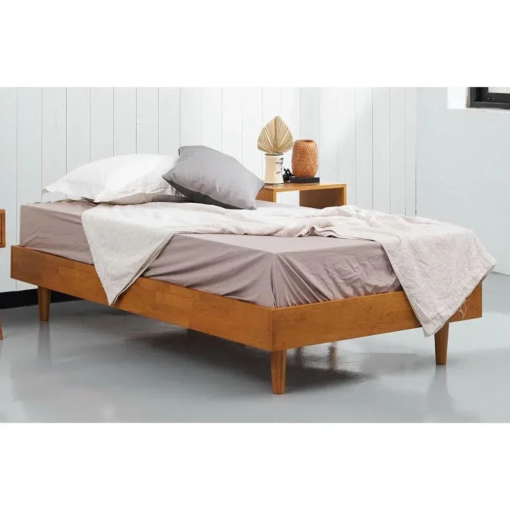 Twin size Mid-Century Modern Platform Bed Frame in Light Wood Finish