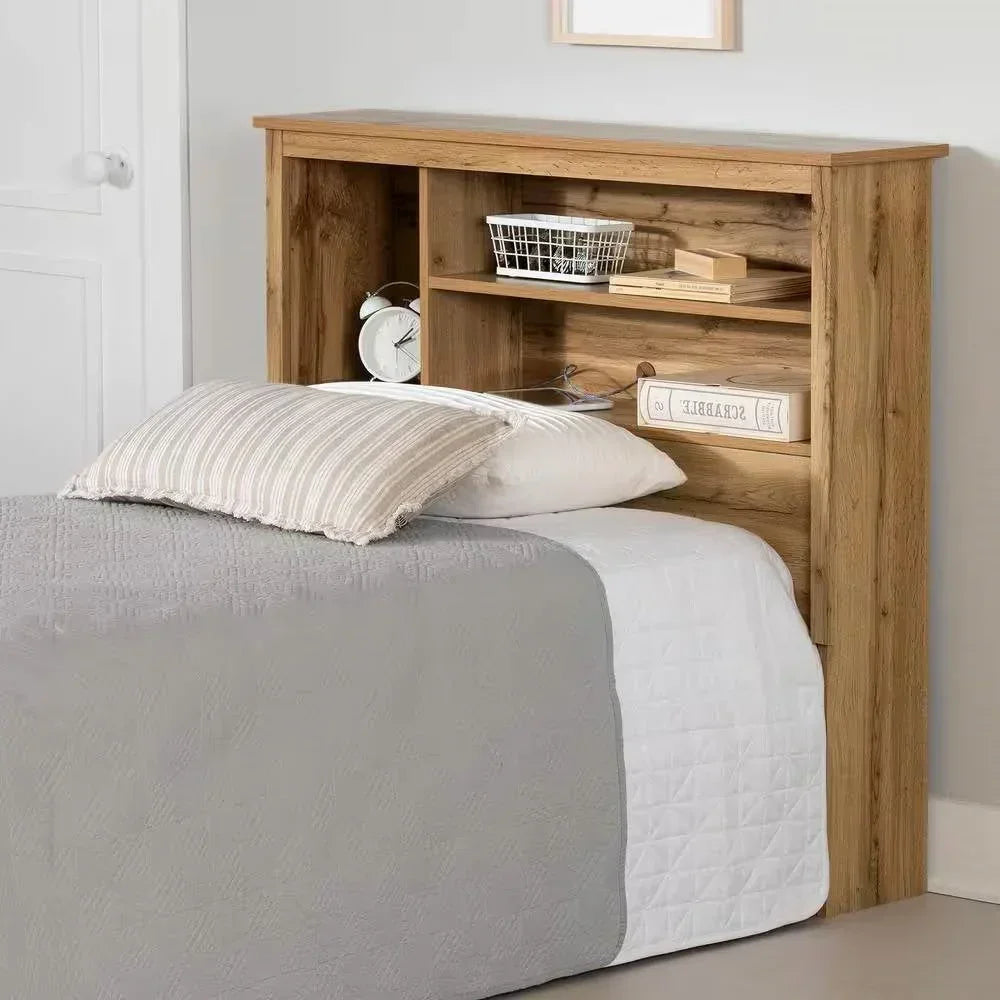 Twin size Modern Scandinavian Style Bookcase Headboard in Oak Wood Finish