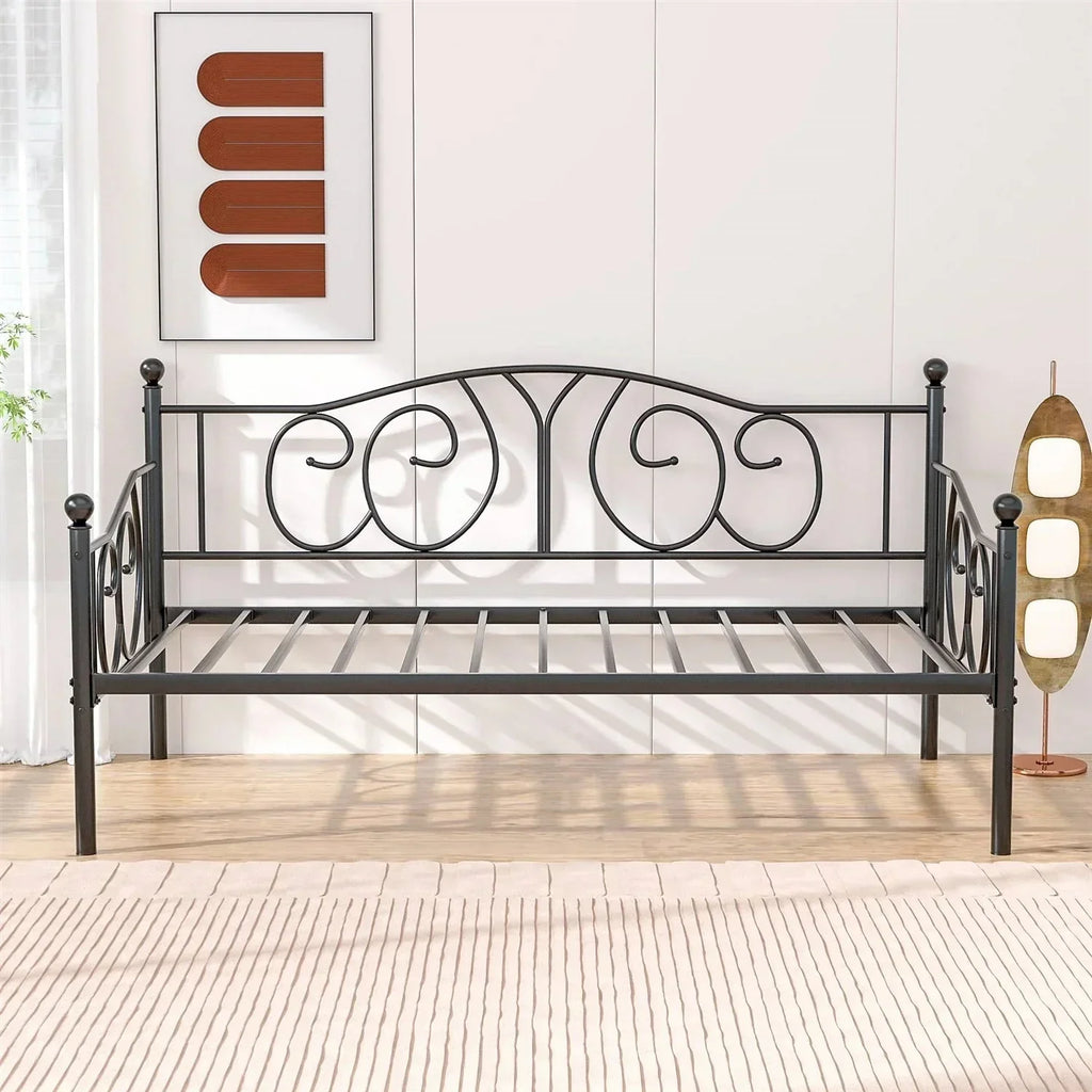 Twin size Victorian Black Metal Daybed Frame - 350 lbs. Weight Capacity