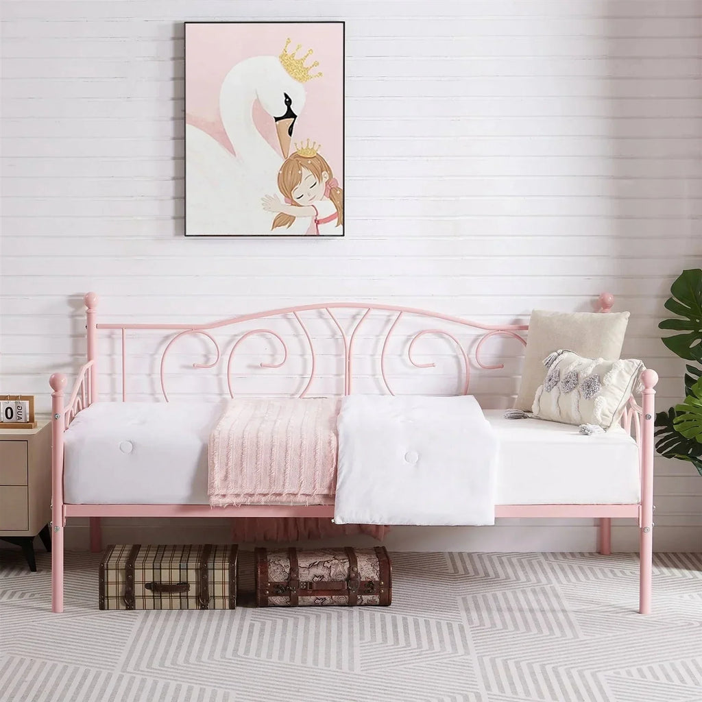 Twin size Victorian Pink Metal Daybed Frame - 350 lbs. Weight Capacity