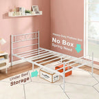 Twin size White Metal Platform Bed Frame with Headboard and Footboard