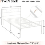 Twin size White Metal Platform Bed Frame with Headboard and Footboard