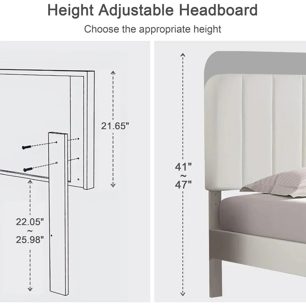 Twin size White Upholstered Platform Bed Frame with Headboard