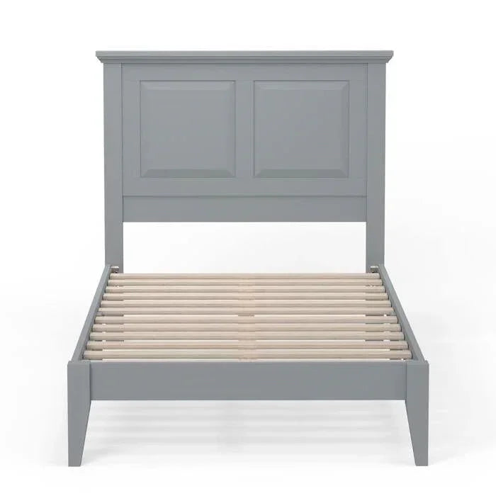 Twin Traditional Solid Oak Wooden Platform Bed Frame with Headboard in Grey