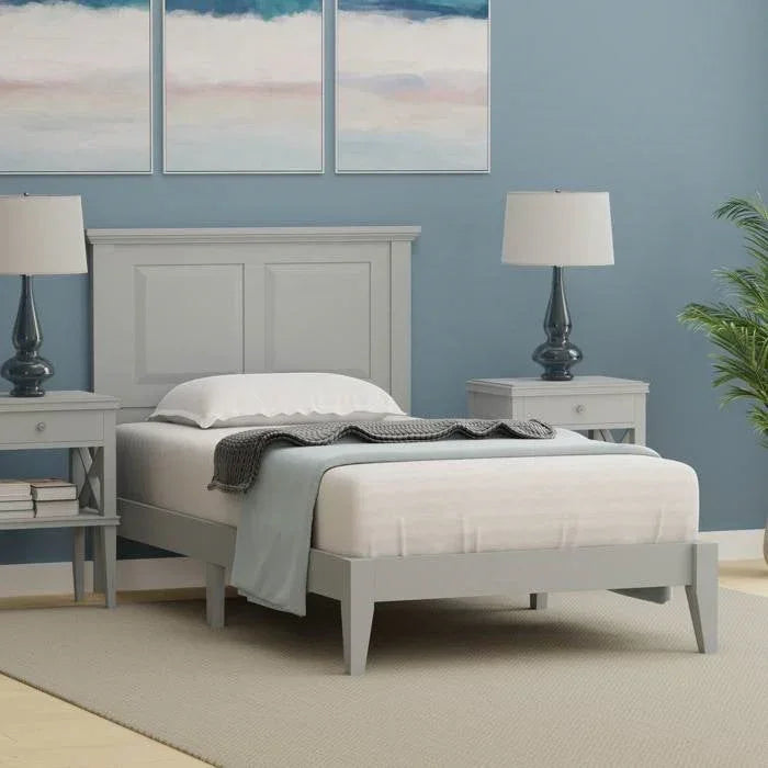 Twin Traditional Solid Oak Wooden Platform Bed Frame with Headboard in Grey