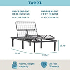 Twin XL Size Electric Head Foot Adjustable Bed Base with Remote