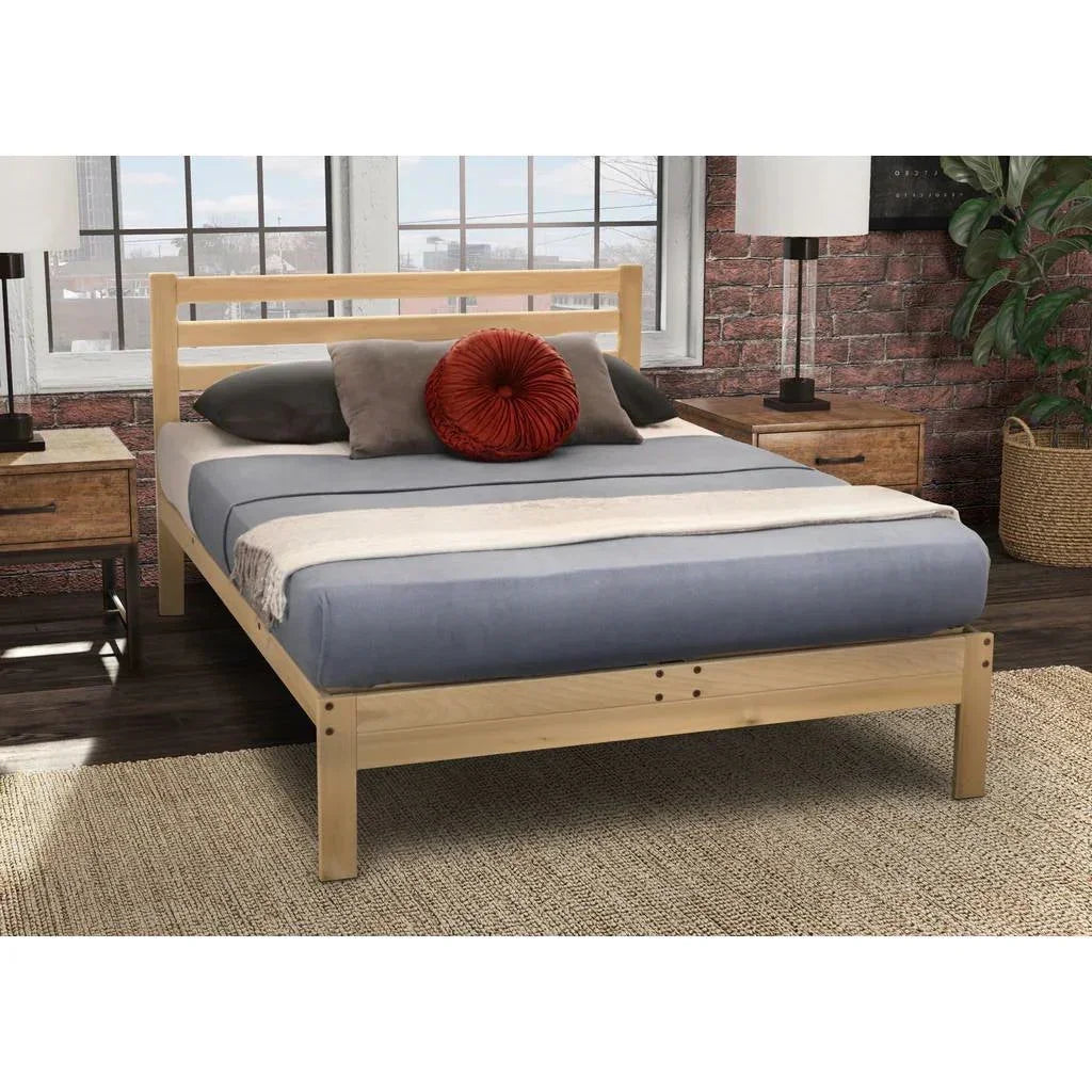 Twin XL size Solid Wood Platform Bed Frame with Slatted Headboard - Made in USA