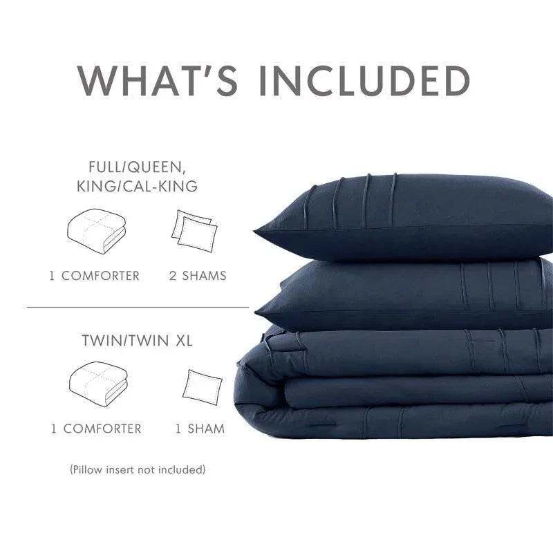 Twin/Twin XL Microfiber Pleated Bohemian style Pre-Washed Comforter Set in Navy