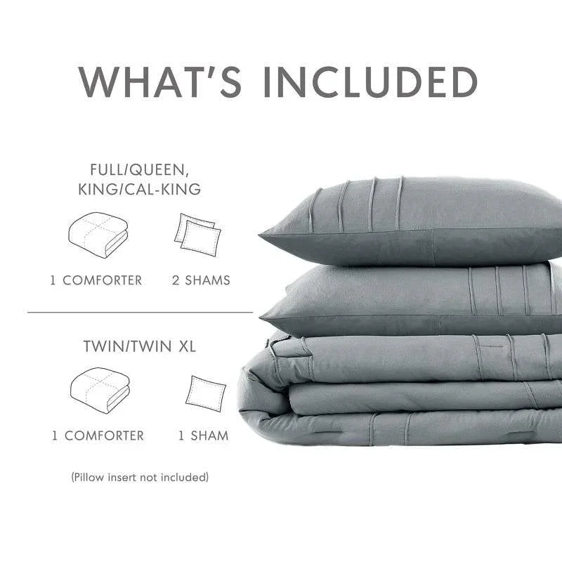 Twin/Twin XL Pleated Pre-Washed Microfiber Comforter Set in Blue Grey