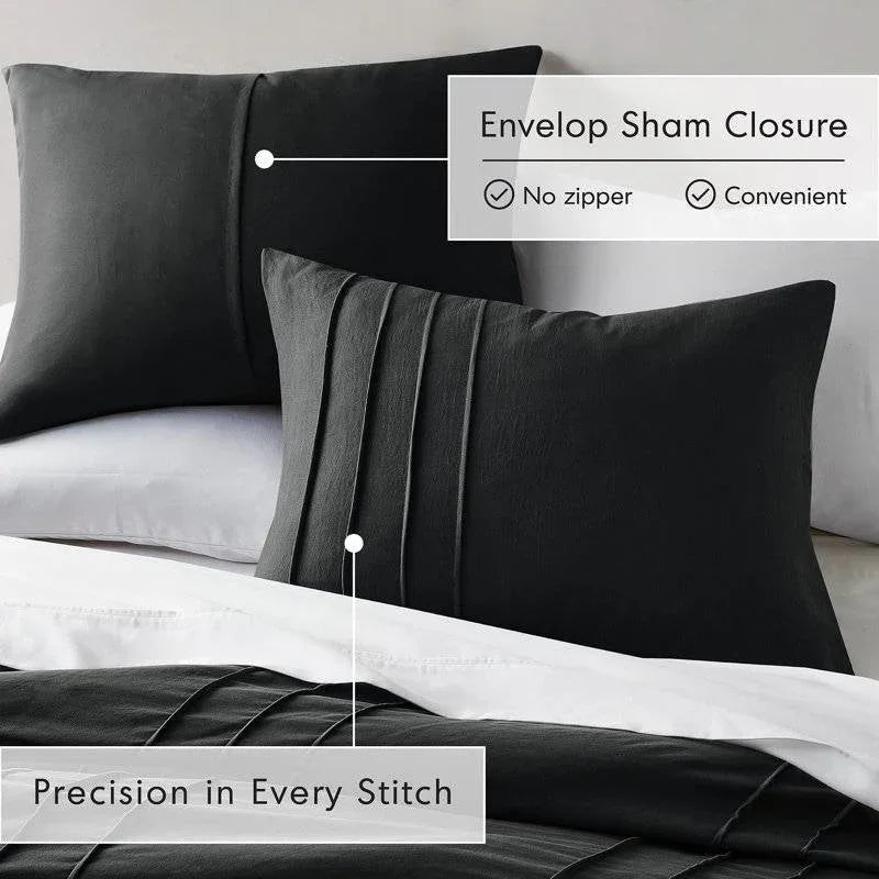 Twin/Twin XL Pre-Washed Pleated Microfiber Comforter Set in Black