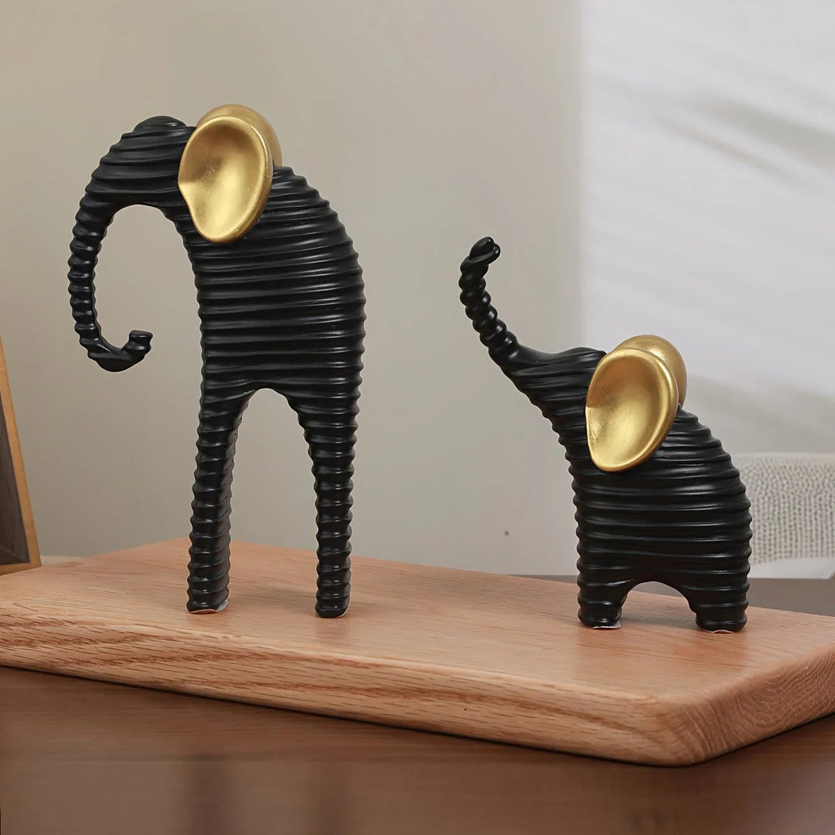 Two High-End Black And Golden/White And Golden Parent- Elephant Figurines for Home Decor, Suitable for Living Rooms, Entryways, Wine Cabinets, And TV Stands. House Of Avana [[SKU:HOA-KDS-401]]