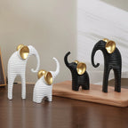 Two High-End Black And Golden/White And Golden Parent- Elephant Figurines for Home Decor, Suitable for Living Rooms, Entryways, Wine Cabinets, And TV Stands. House Of Avana